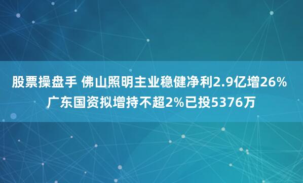 股票操盘手 佛山照明主业稳健净利2.9亿增26% 广东国资拟增持不超2%已投5376万